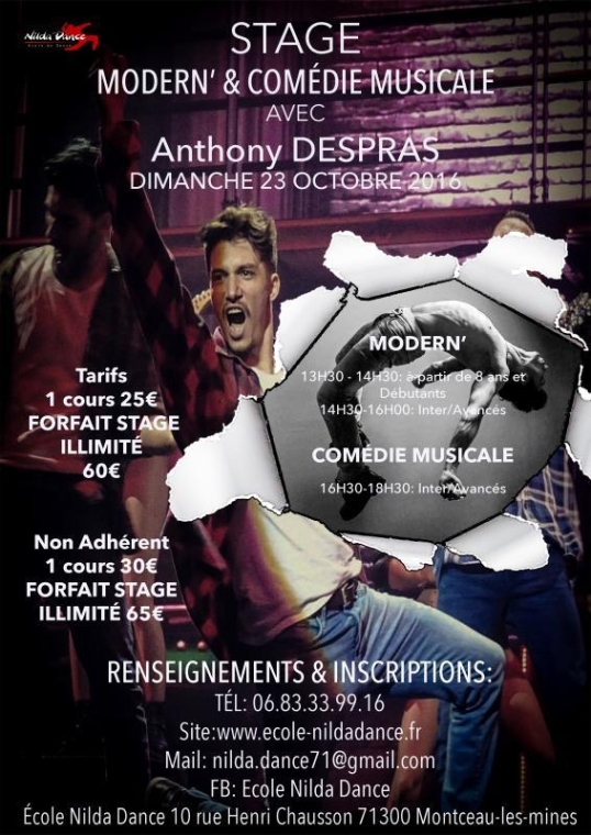 Stage Anthony Despras - Dimanche 23 Octobre 2016, Montceau-les-Mines, Centre de Danse Nilda Dance